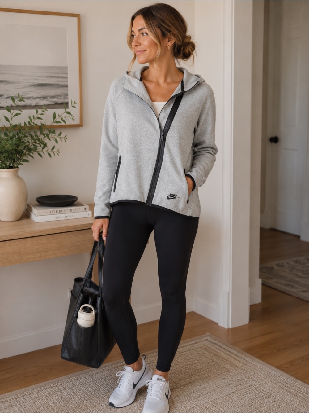 Nike Grey and Black Hoodie
